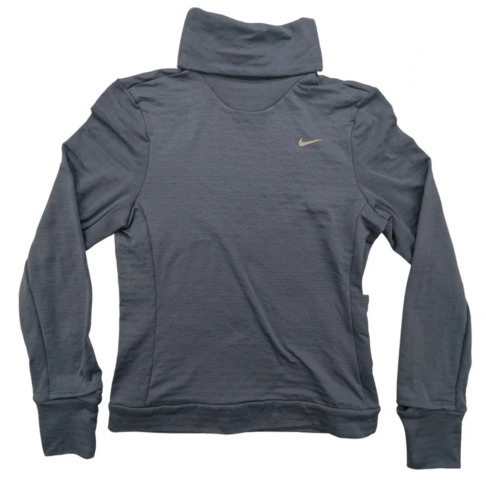 Nike Pullover Womens XS‎ Therma-Fit Running Sweatshirt Mock Neck Thumbholes Gray